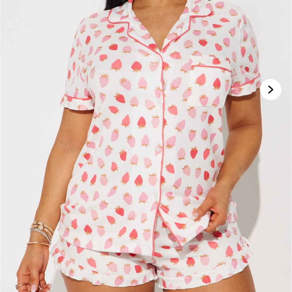 Fashion Nova Pink Strawberry Print Pajama Set
